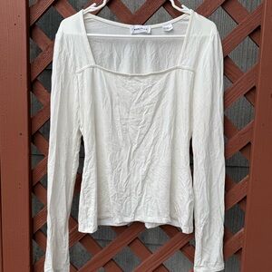 Marcella White Square Neck Long Sleeve Top | Size M